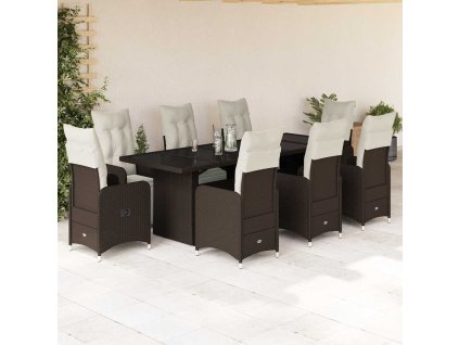 9dílný zahradní bistro set s poduškami hnědý polyratan 3277297