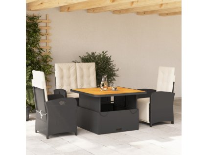 4dílný zahradní jídelní set s poduškami černý polyratan 3277321