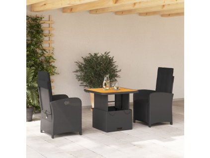 3dílný zahradní jídelní set s poduškami černý polyratan 3277327