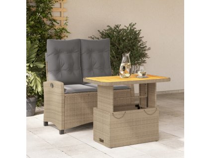 2dílný zahradní jídelní set s poduškami béžový polyratan 3277430