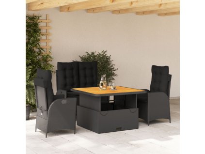 4dílný zahradní jídelní set s poduškami černý polyratan 3277452