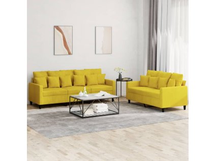 2dílná sedací souprava s poduškami žlutá samet 3201726