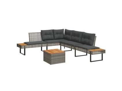 2dílná zahradní sedací souprava podušky šedá polyratan akácie 3277499