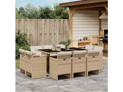 11dílný zahradní jídelní set s poduškami béžový polyratan 3277797
