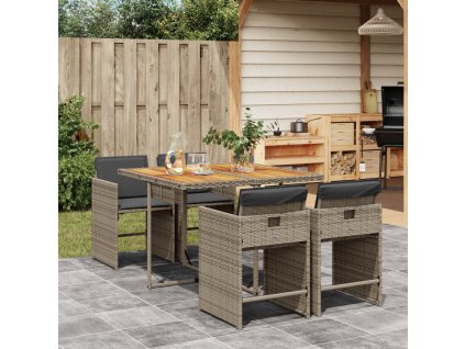 5dílný zahradní jídelní set s poduškami šedý polyratan 3277849