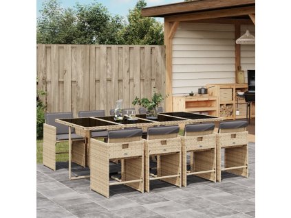 9dílný zahradní jídelní set s poduškami mix béžové polyratan 3277871