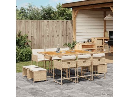 11dílný zahradní jídelní set s poduškami béžový polyratan 3278103