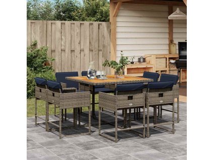 9dílný zahradní jídelní set s poduškami šedý polyratan 3278149