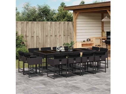 13dílný zahradní jídelní set s poduškami černý polyratan 3278166