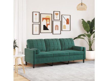 3místná pohovka s polštáři tmavě zelená 180 cm samet 3278231