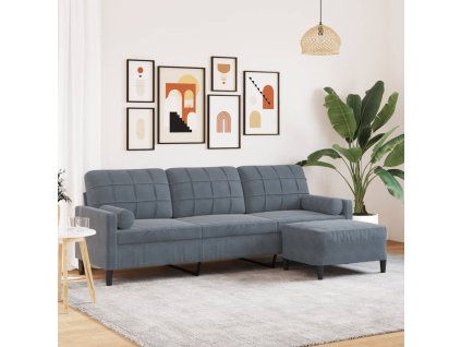 3místná pohovka s podnožkou tmavě šedá 210 cm samet 3278278