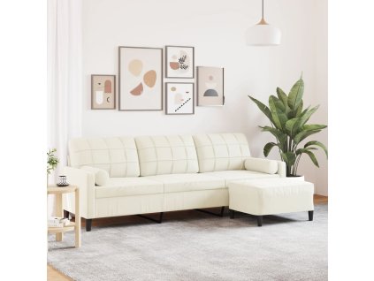 3místná pohovka s podnožkou krémová 210 cm samet 3278285