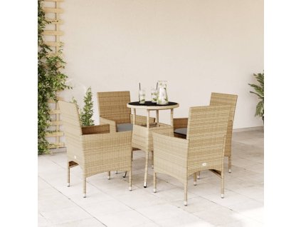 5dílný zahradní jídelní set s poduškami béžový polyratan a sklo 3278624