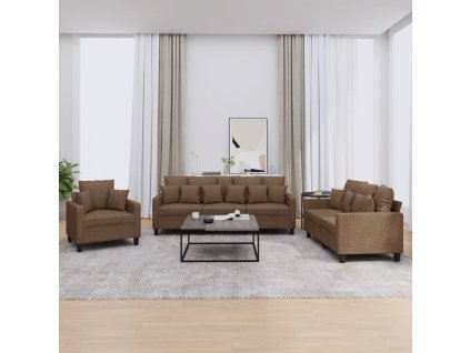 3dílná sedací souprava s polštáři hnědá textil 3201635