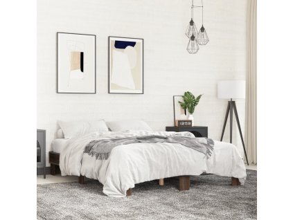 Rám postele hnědý dub 150 x 200 cm kompozitní dřevo a kov 3280236