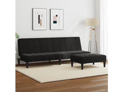 2místná rozkládací pohovka s podnožkou černá samet 3258130