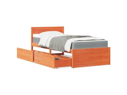 Postel se zásuvkami a matrací voskově hnědá 90x190 cm borovice 3281921