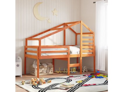 Patrová postel se střechou voskově hnědá 90 x 200 cm borovice 3281979