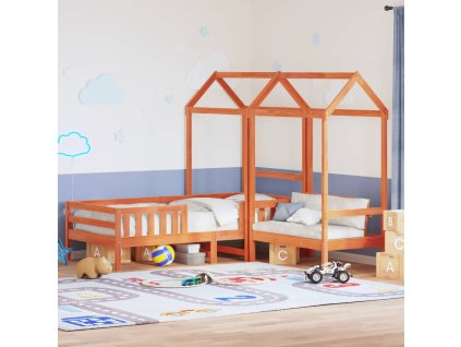 Postel a lavice se střechou voskově hnědá 90 x 190 cm borovice 3282182