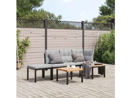 Zahradní lavice s poduškami 3 ks černé práškově lakovaná ocel 3283642