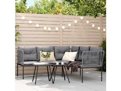 Zahradní sedací souprava s poduškami černá ocel a textilen 3283742