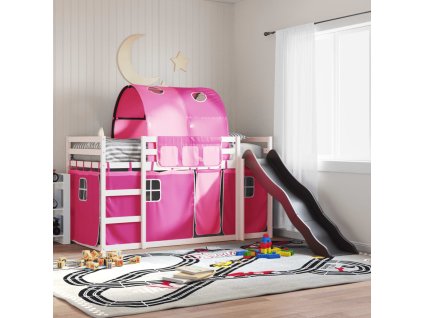 Patrová postel se skluzavkou a závěsy růžová 80 x 200 cm 3284148