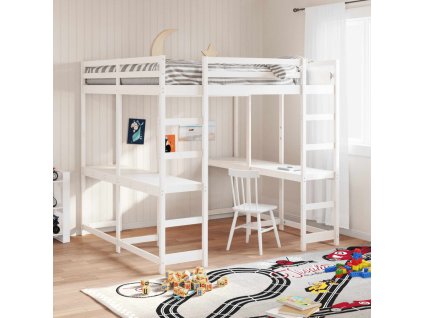 Patrová postel se stolem a žebříkem bílá 160 x 200 cm borovice 3284234