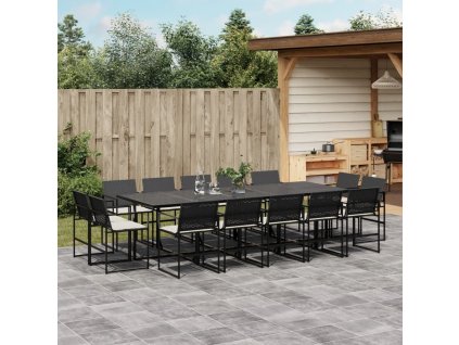 15dílný zahradní jídelní set s poduškami černý polyratan 3295066