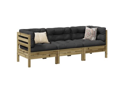 3dílná zahradní sedací souprava a podušky impregnovaná borovice 3299274