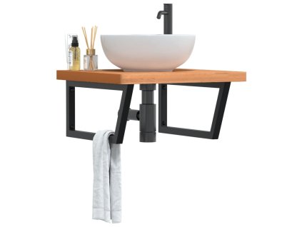 Deska pod umyvadlo nástěnná ocel a masivní bukové dřevo 3302515