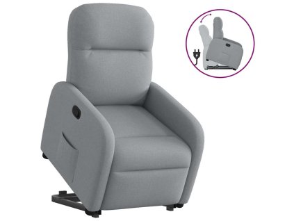 Zvedací polohovací křeslo světle šedé textil 3302972