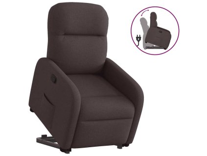 Zvedací polohovací křeslo tmavě hnědé textil 3302977