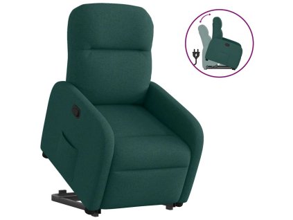 Zvedací polohovací křeslo tmavě zelené textil 3302978