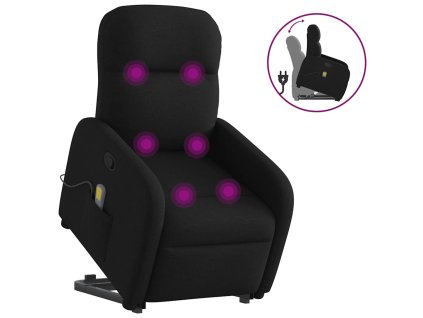 Zvedací masážní polohovací křeslo černé textil 3302984