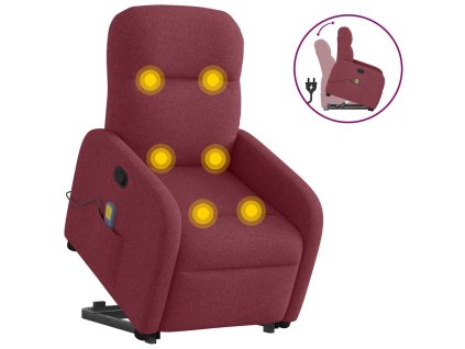 Zvedací masážní polohovací křeslo vínové textil 3302985