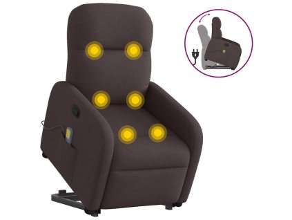 Zvedací masážní polohovací křeslo tmavě hnědé textil 3302987