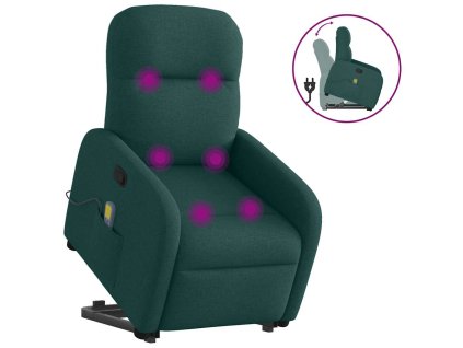 Zvedací masážní polohovací křeslo tmavě zelené textil 3302988