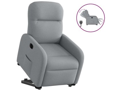 Elektrické zvedací polohovací křeslo světle šedé textil 3302992