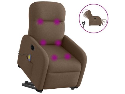 Elektrické zvedací masážní polohovací křeslo hnědé textil 3303006