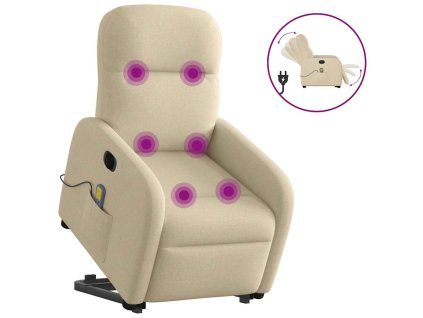 Elektrické zvedací masážní polohovací křeslo krémové textil 3303010