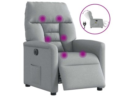 Elektrické masážní polohovací křeslo světle šedé textil 3303022