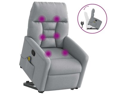 Zvedací masážní polohovací křeslo světle šedé textil 3303042
