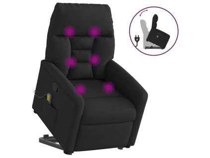 Zvedací masážní polohovací křeslo černé textil 3303044