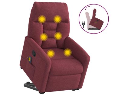 Zvedací masážní polohovací křeslo vínové textil 3303045