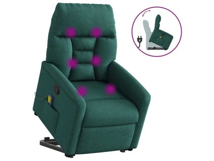 Zvedací masážní polohovací křeslo tmavě zelené textil 3303048