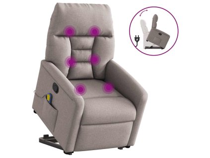 Zvedací masážní polohovací křeslo taupe textil 3303049