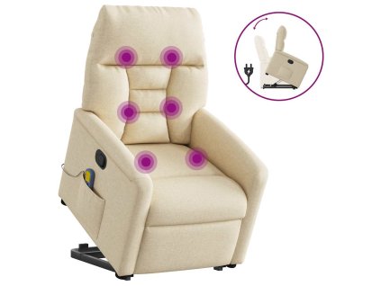 Zvedací masážní polohovací křeslo krémové textil 3303050