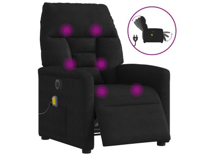 Elektrické masážní polohovací křeslo černé látka z mikrovlákna 3303083