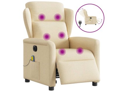 Elektrické masážní polohovací křeslo krémové textil 3303132