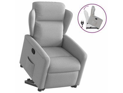 Zvedací polohovací křeslo obláčkově šedé textil 3303143